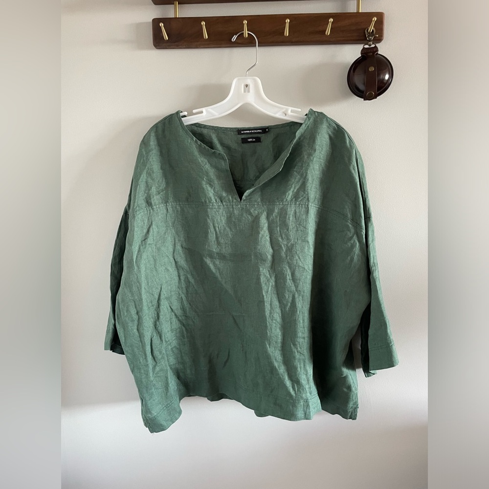 Monoprix_ Relaxed Olive-Green Linen Top_XL